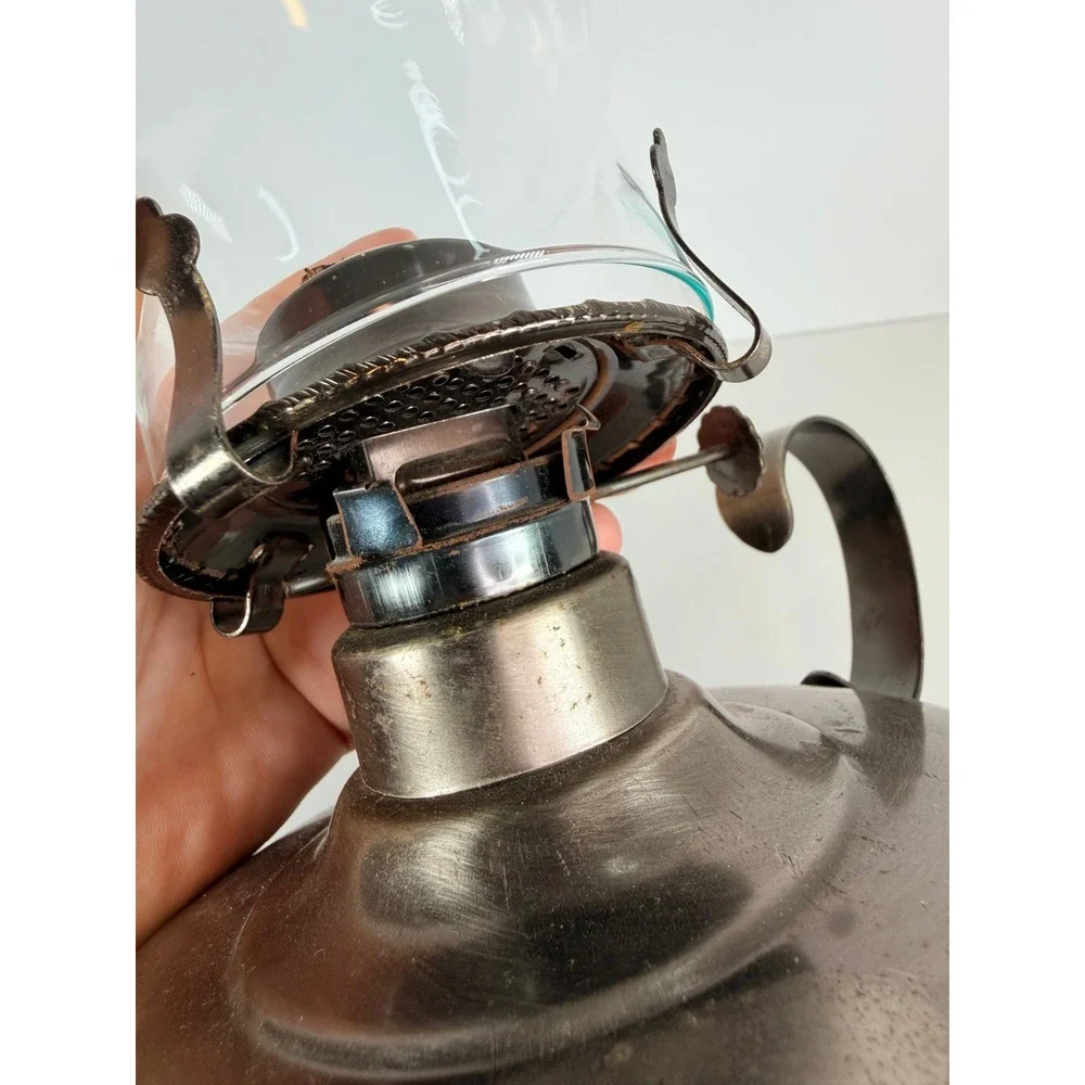 VTG working‎ Metal Oil Lamp Hurricane Glass Shade Kerosene Lantern table decor